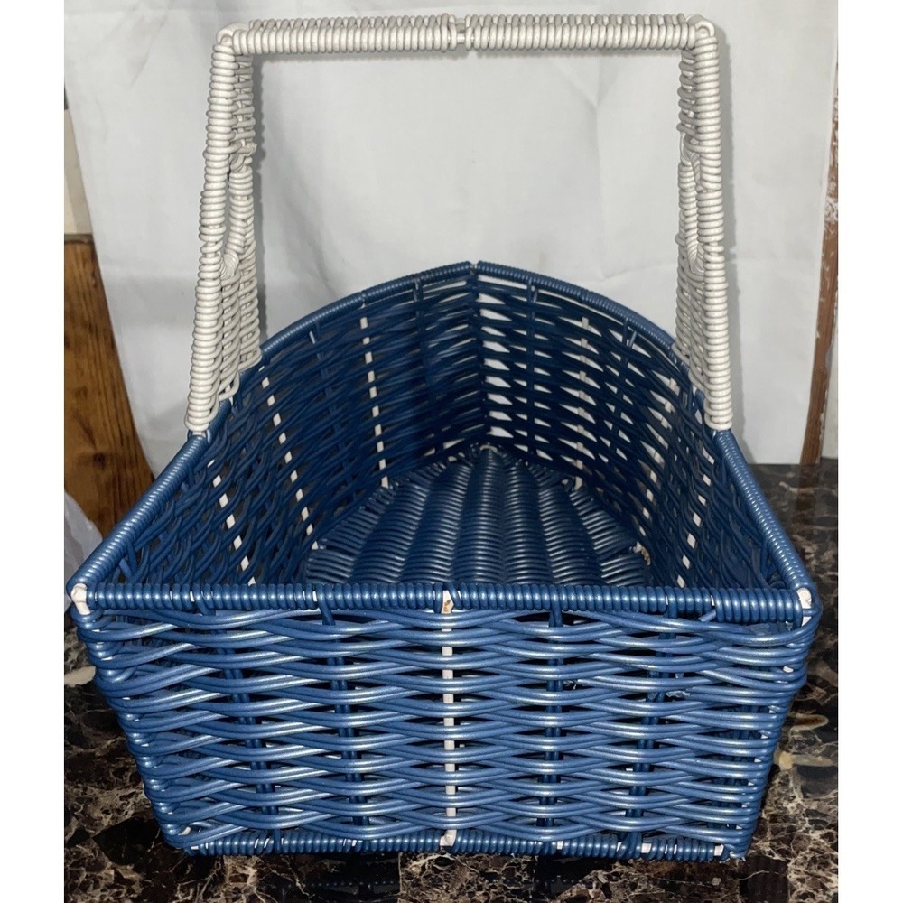 TUG BOAT SHAPED SERVING BASKET With HANDLE SUMMER BEACH LAKE NAUTICAL Blue Gray - Picture 4 of 9